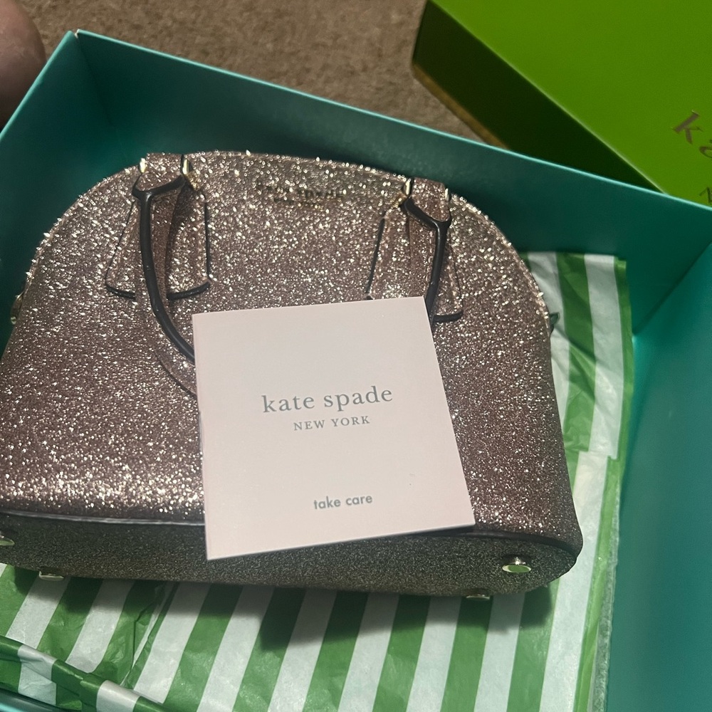 kate spade glitter dome satchel - rose gold sparkle